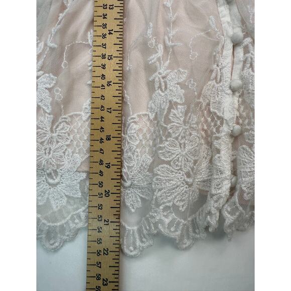 Abercrombie & Fitch Lace Peplum Top XS White Sheer Floral Embroidered Blouse - Picture 8 of 14